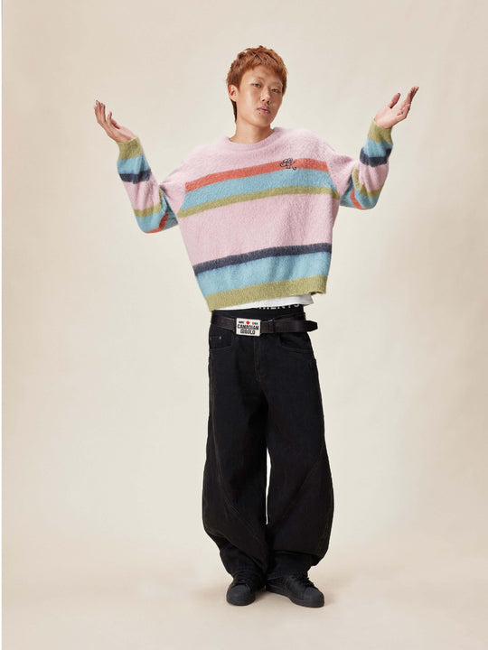 EVILKNIGHT(EK) Rainbow Striped Knit Sweater | Face 3 Face