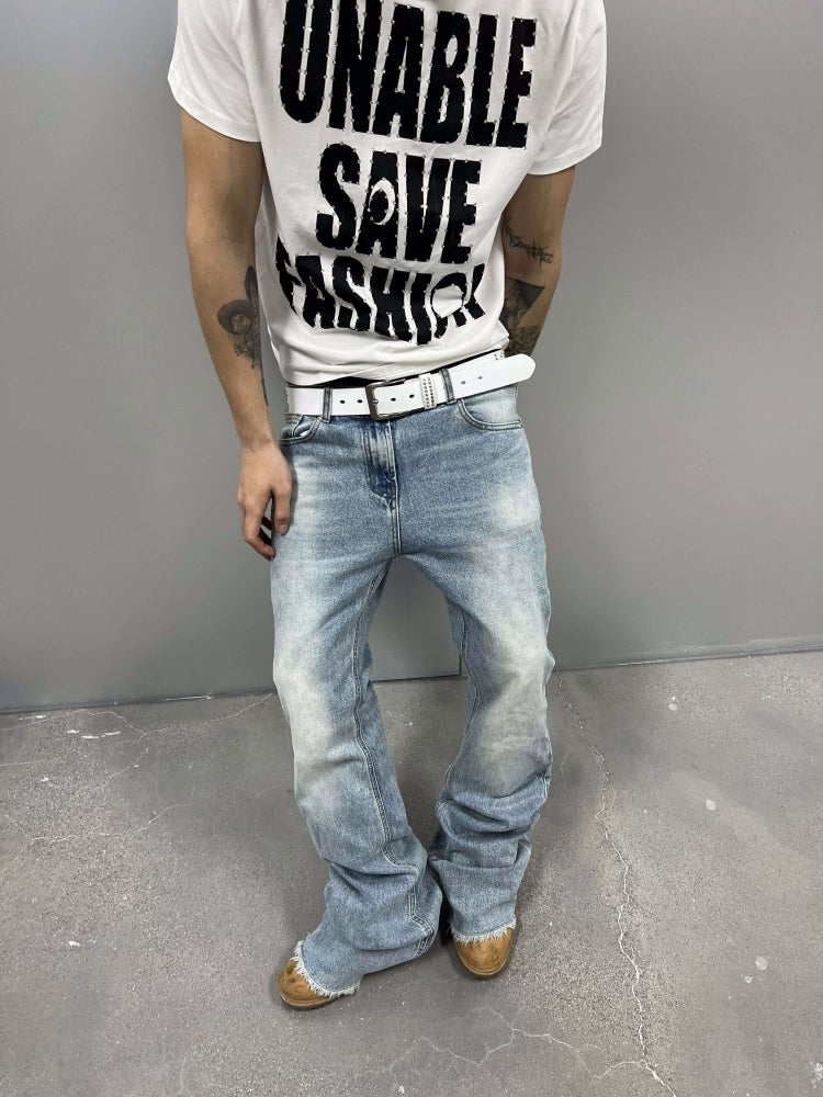 KARMANISTIC Cutoff Washed Flared Jeans | Face 3 Face