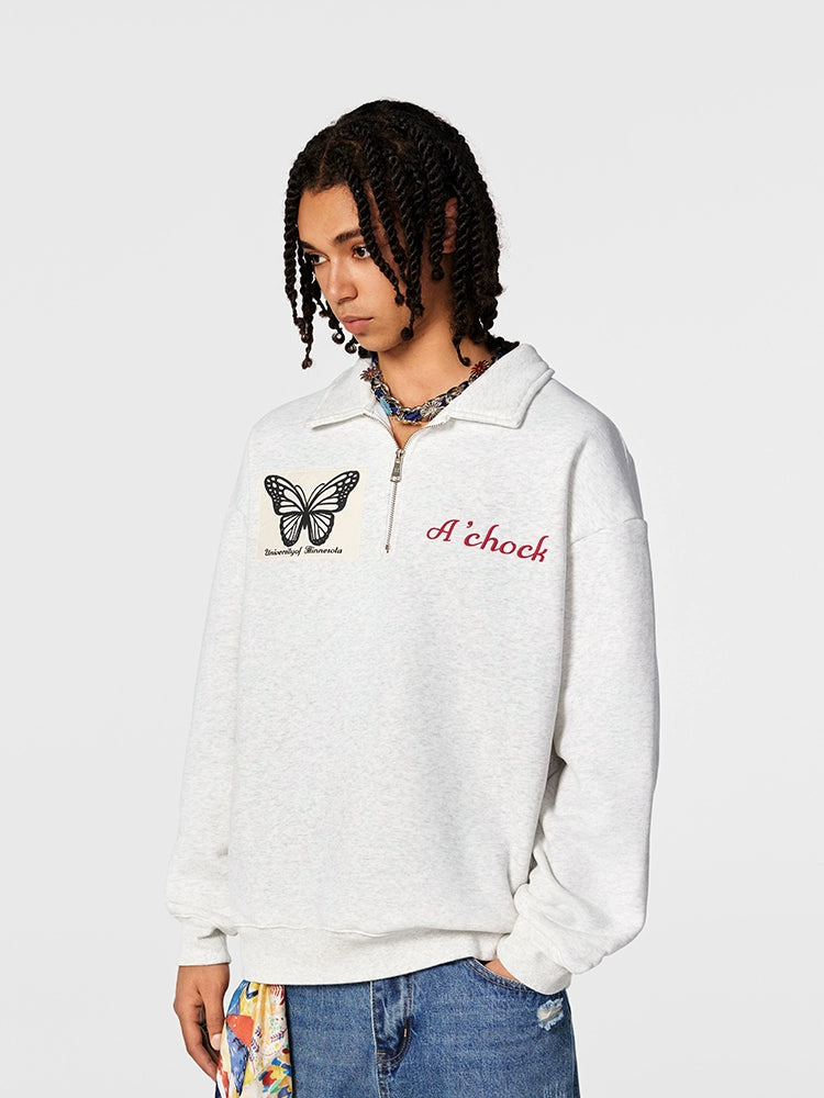 Achock Butterfly Patch Embroidered Half-Zip Sweatshirt | Face 3 Face