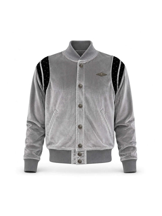 KARMANISTIC Metal Logo Badge Velvet Varsity Jacket | Face 3 Face