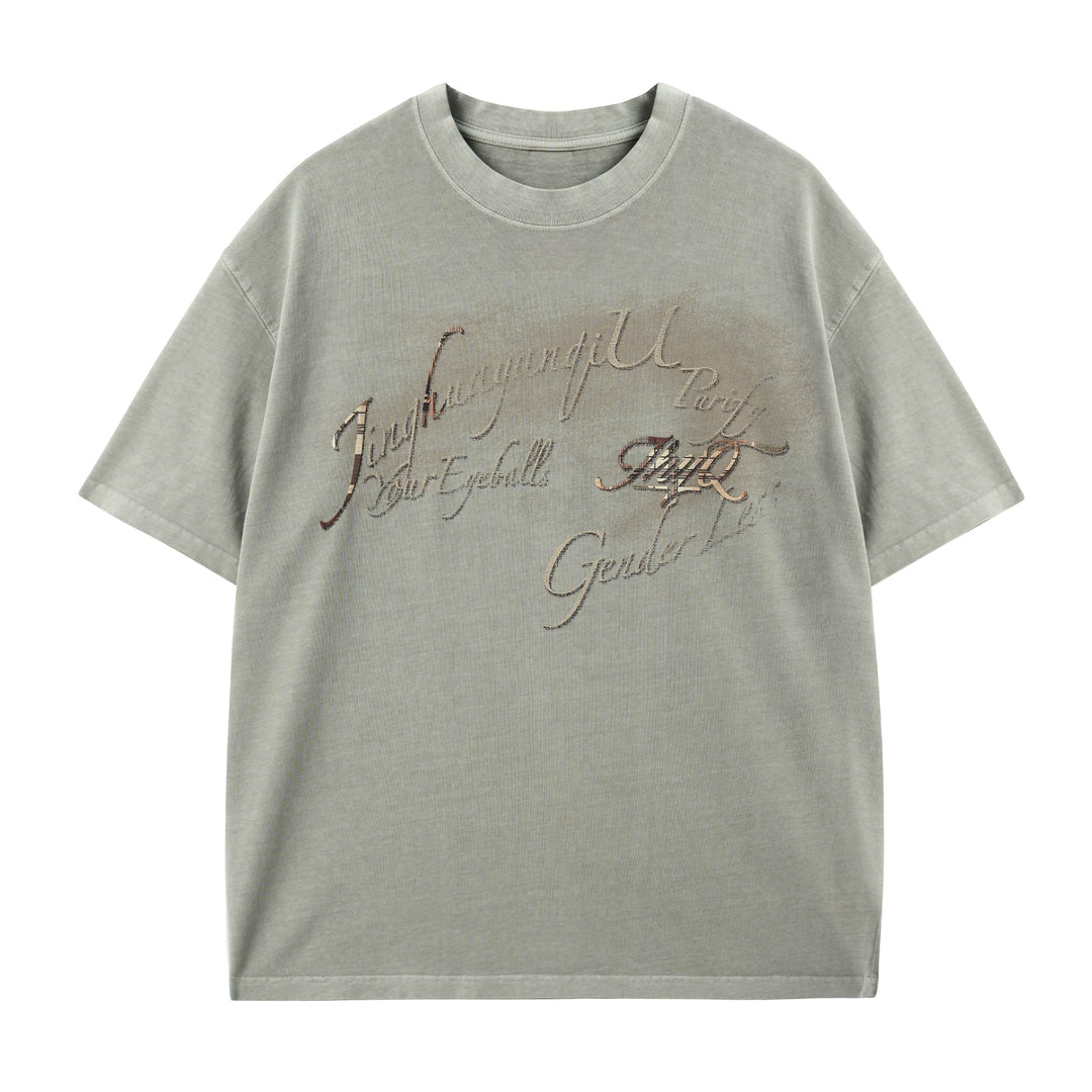 JHYQ 3D Letter Print Washed Tee | Face 3 Face