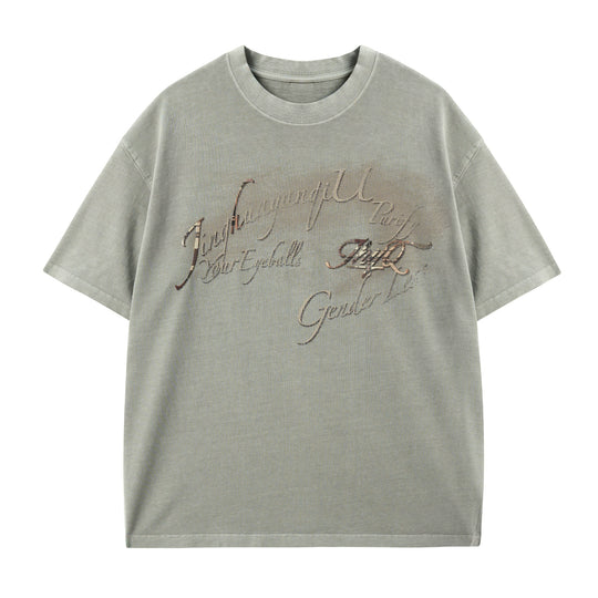 JHYQ 3D Letter Print Washed Tee | Face 3 Face