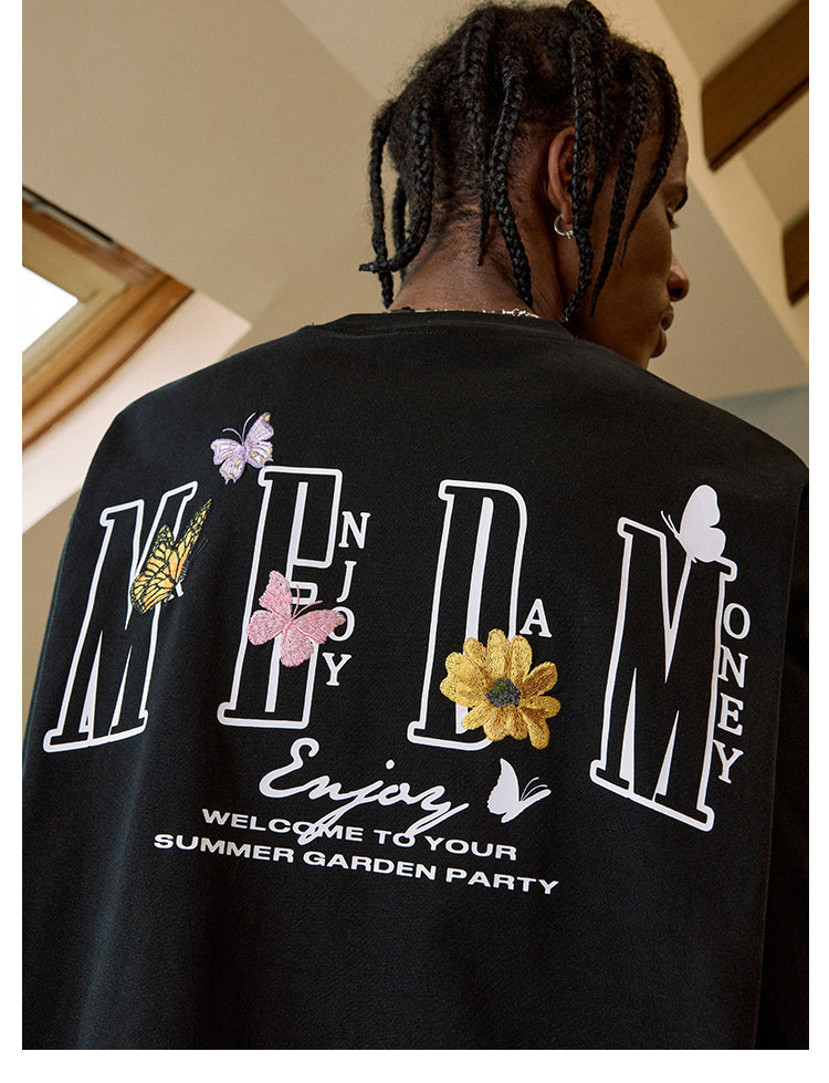 MEDM Butterfly Flower Embroidered Long Sleeve Tee | Face 3 Face