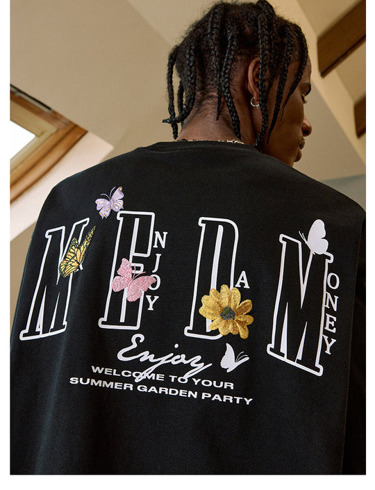 MEDM Butterfly Flower Embroidered Long Sleeve Tee | Face 3 Face