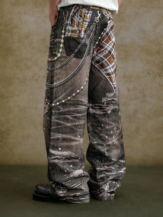 YADcrew Twisted Check Shirt 3D Digital Print Jeans | Face 3 Face