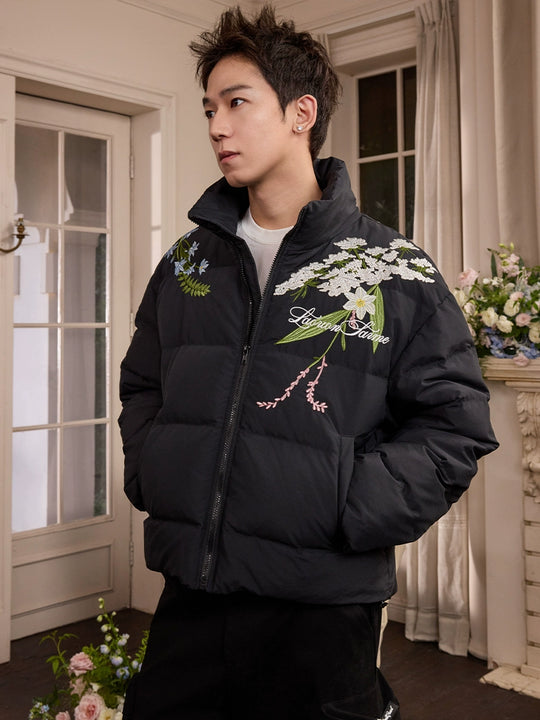 Harsh and Cruel Classic Flower Embroidery Puffer Jacket | Face 3 Face