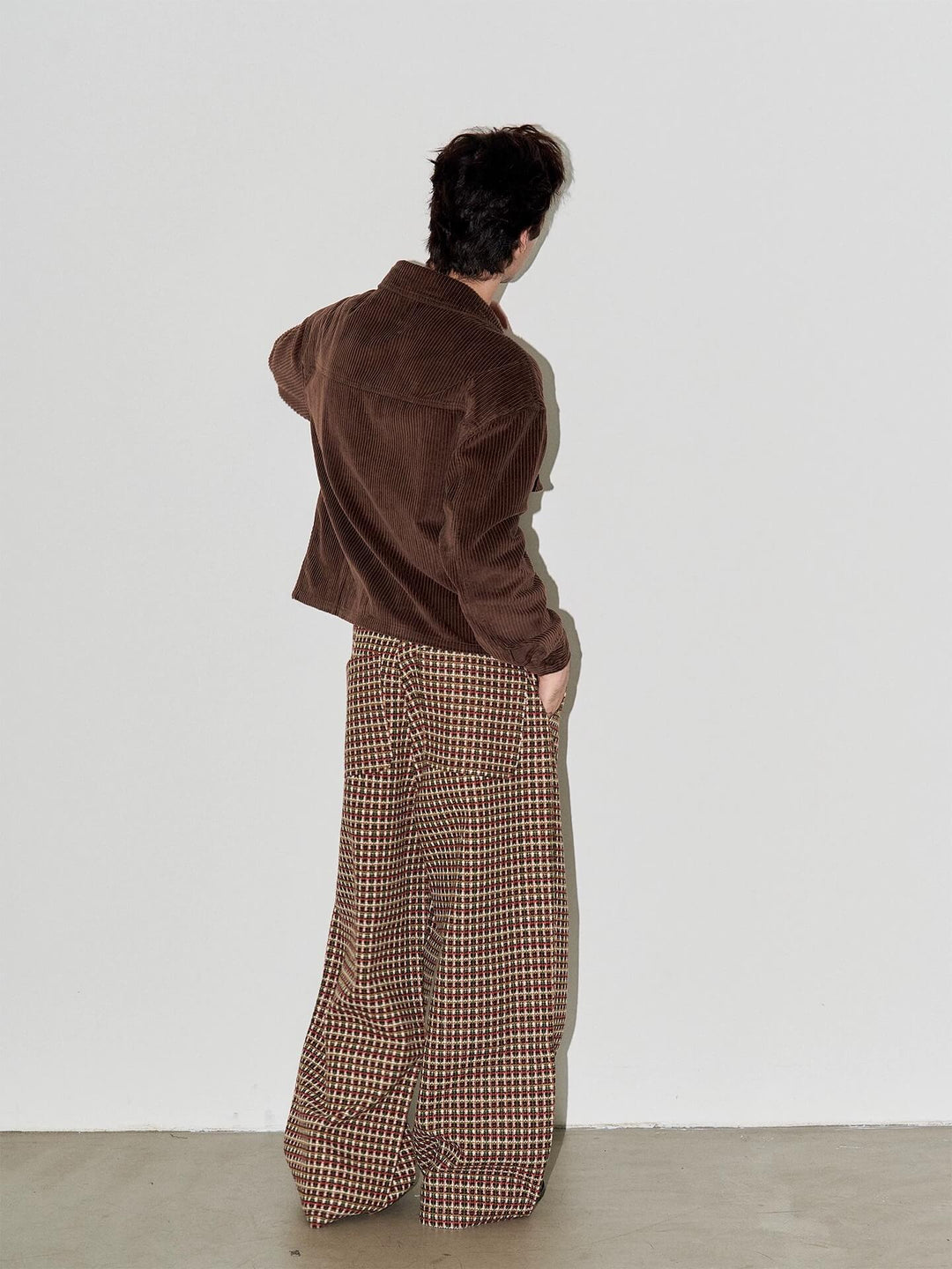 LIBERAFIT Wool Tweed Grid Pattern Pleated Baggy Trousers | Face 3 Face