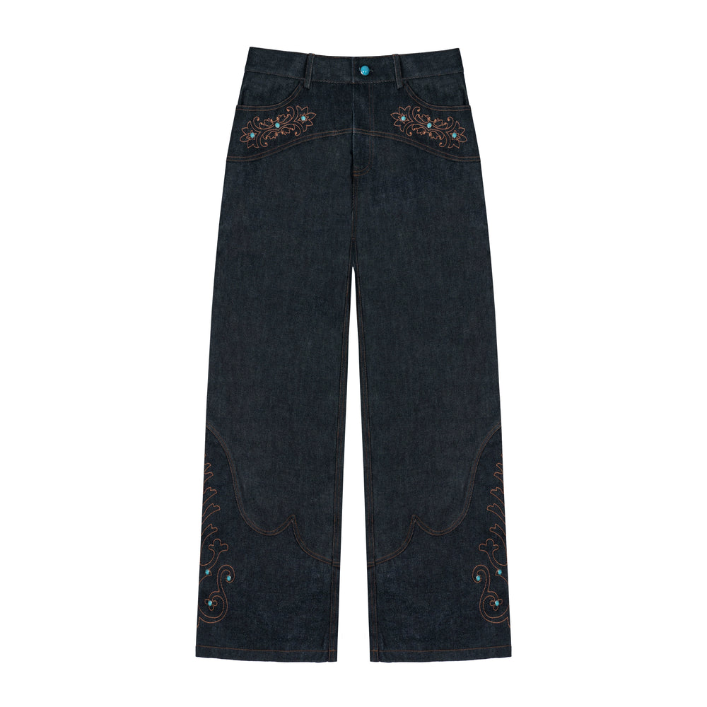 ANTIDOTE Turquoise Studded Embroidered Western Jeans | Face 3 Face