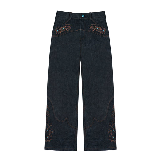 ANTIDOTE Turquoise Studded Embroidered Western Jeans | Face 3 Face