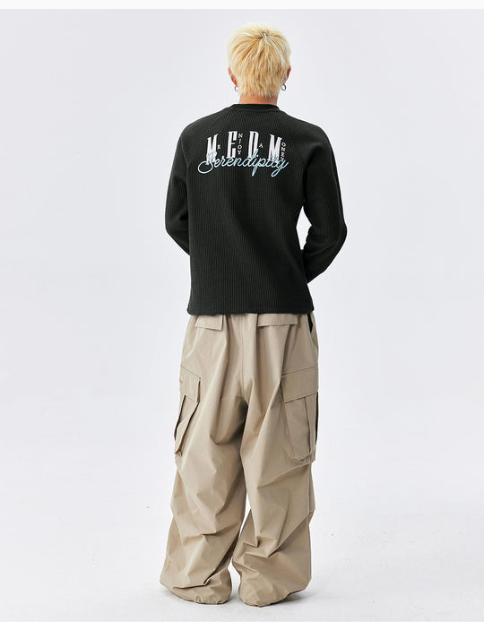 MEDM Logo Embroidered Print Waffle Long Sleeve Tee | Face 3 Face