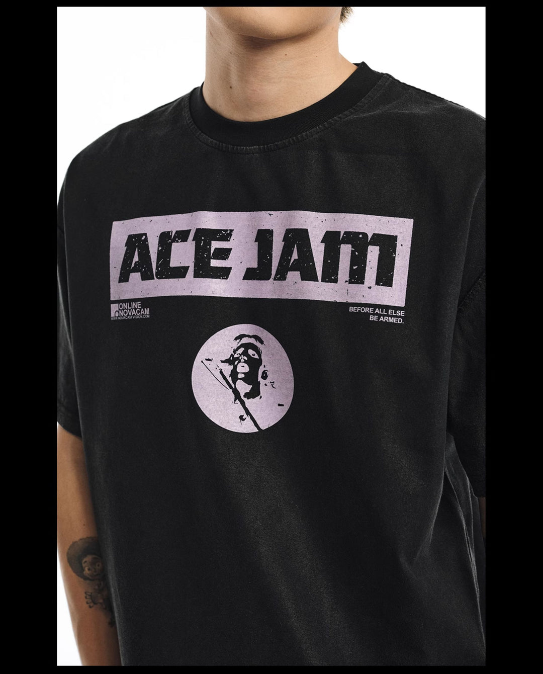 NOVACAM ACE JAM Vintage Washed Black Stitch Tee | Face 3 Face