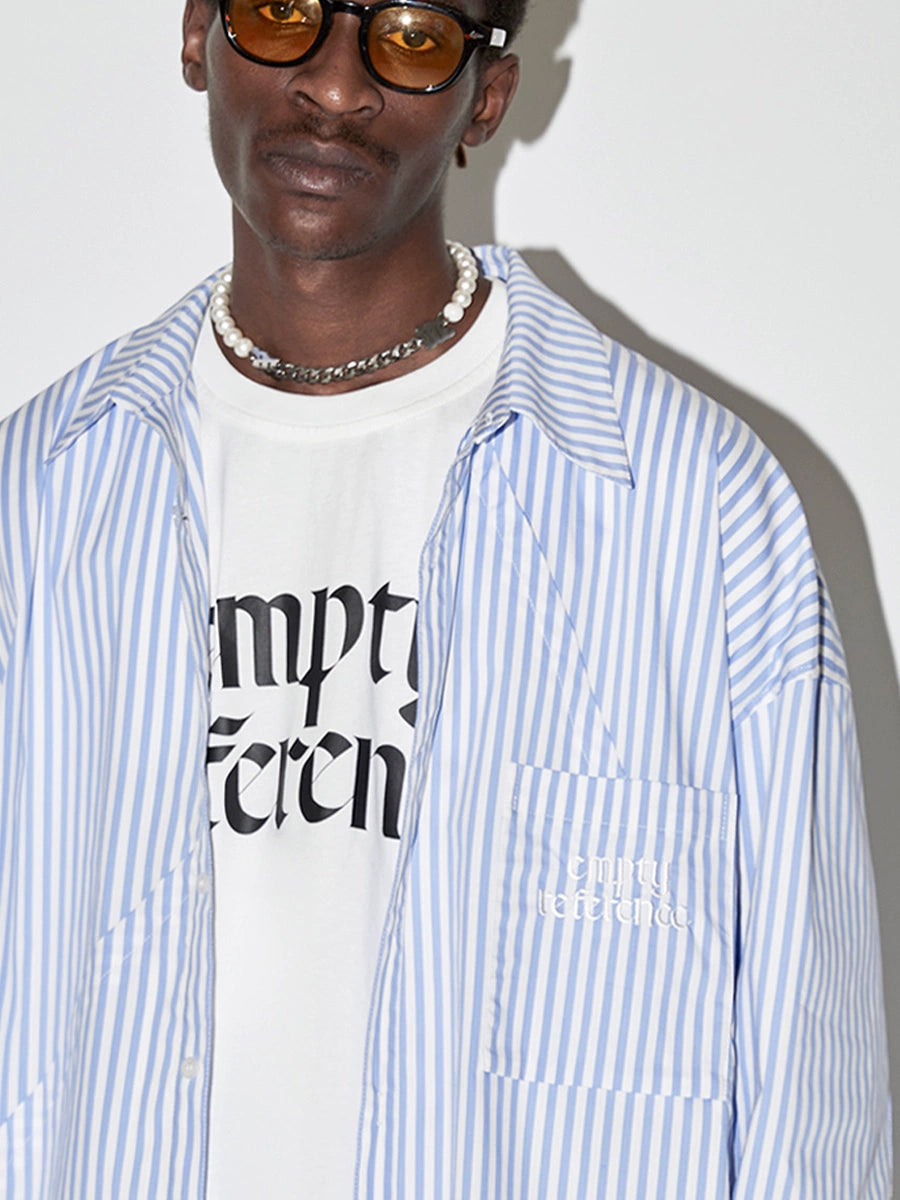 EMPTY REFERENCE Striped Patchwork Long Sleeve Shirt