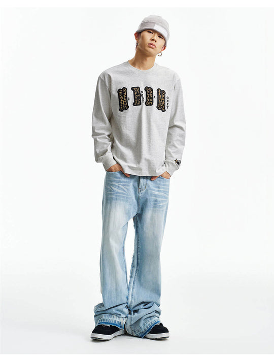 MEDM Leopard Print Logo Patch Long Sleeve Tee | Face 3 Face