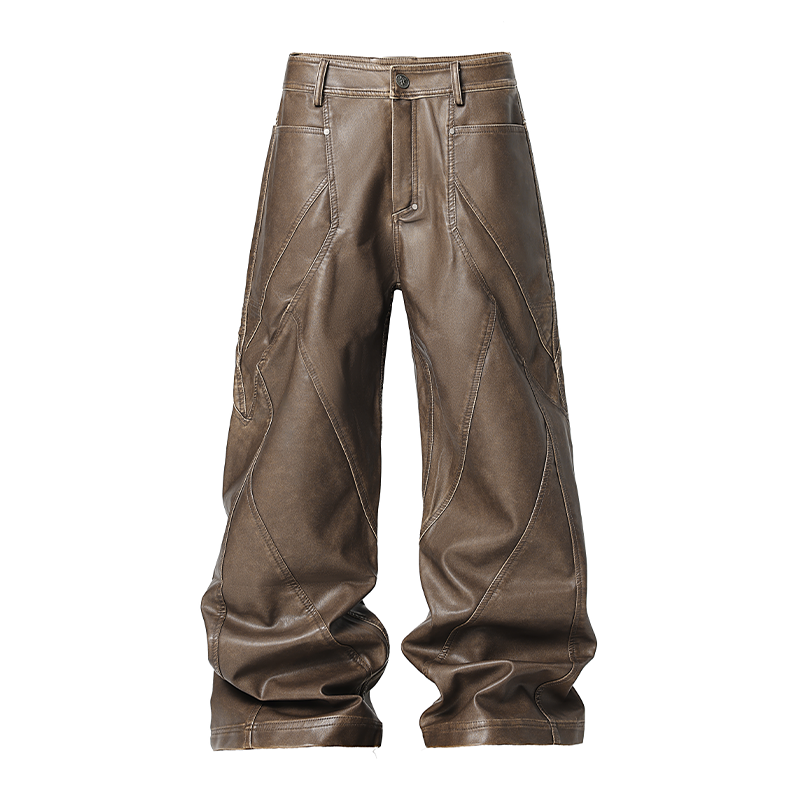 JHYQ Retro PU Leather Motorcycle Pants