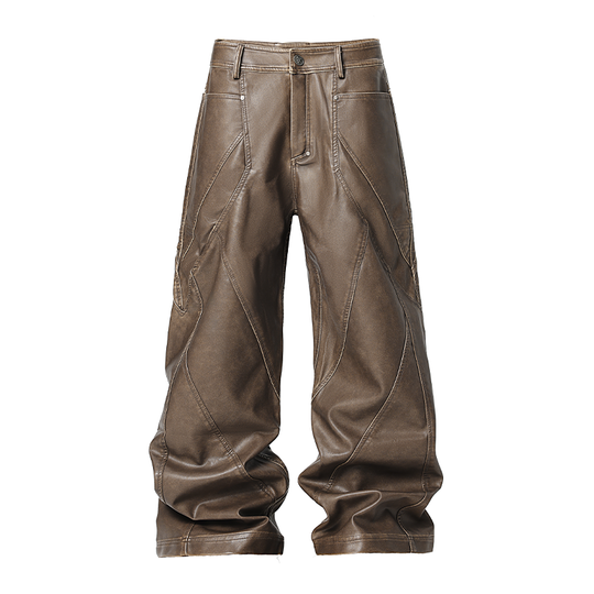JHYQ Retro PU Leather Motorcycle Pants