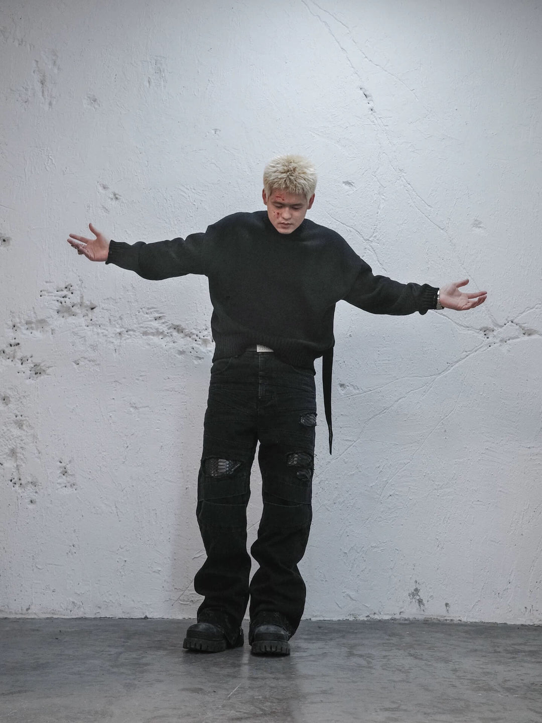 UNDERWATER Ribbon Tape Distressed Knit Sweater | Face 3 Face