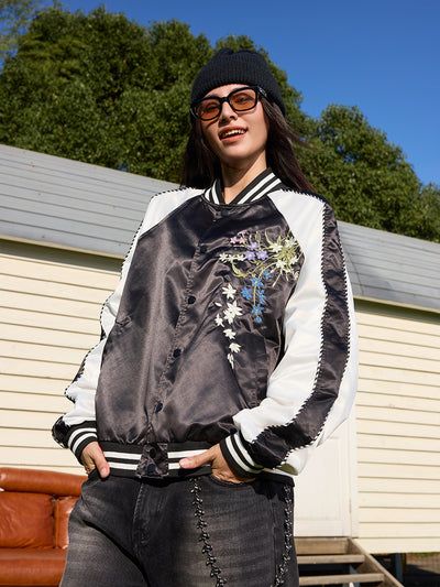 Harsh and Cruel Floral Embroidered Baseball Varsity Jacket | Face 3 Face