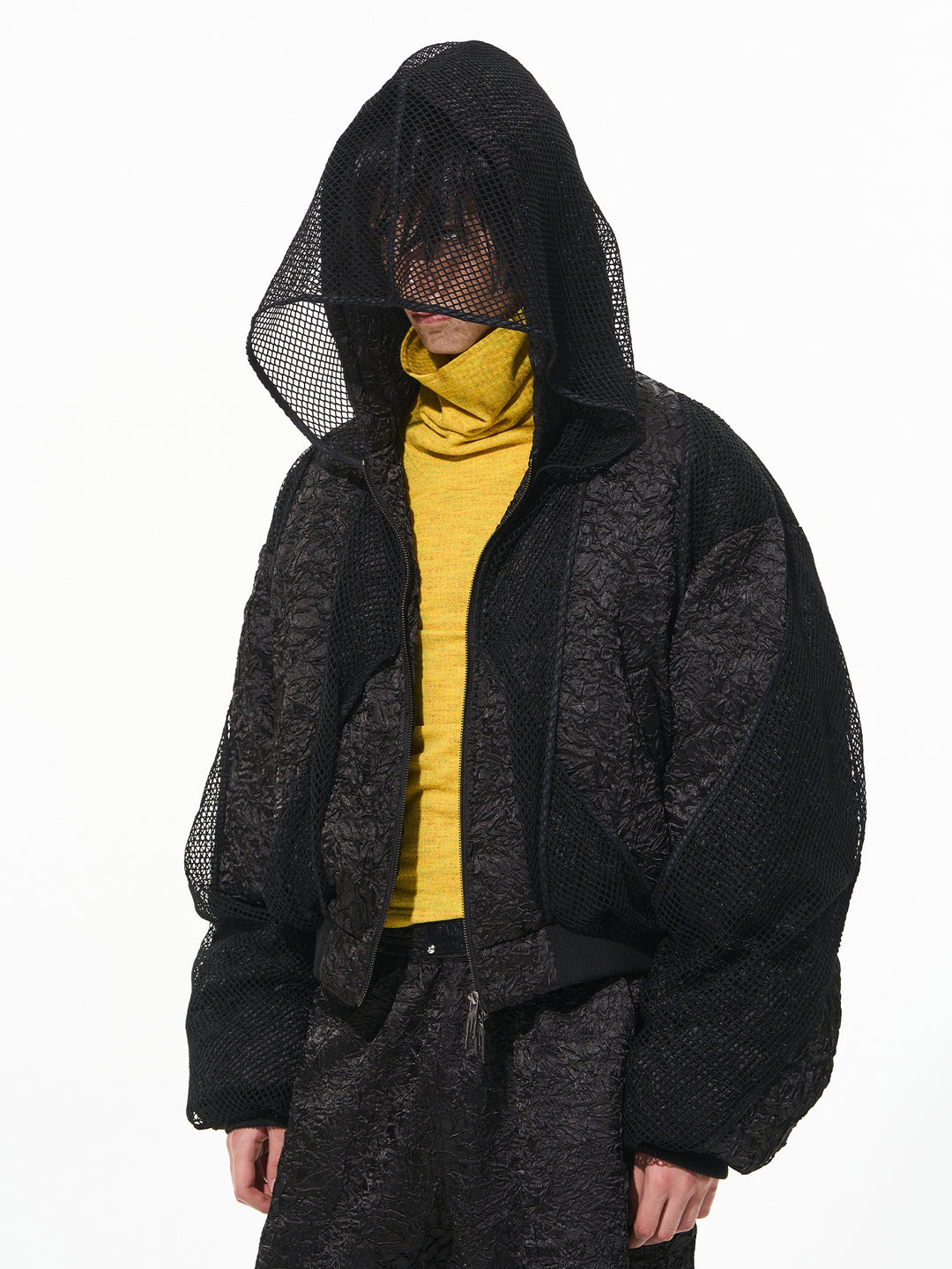 BLIND NO PLAN Double-layer Patchwork Hooded Bomber Jacket | Face 3 Face