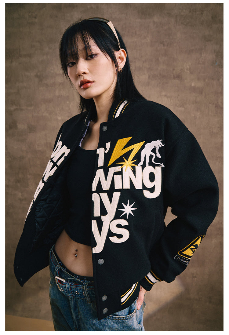 Remedy Lightning Embroidered Varsity Jacket | Face 3 Face