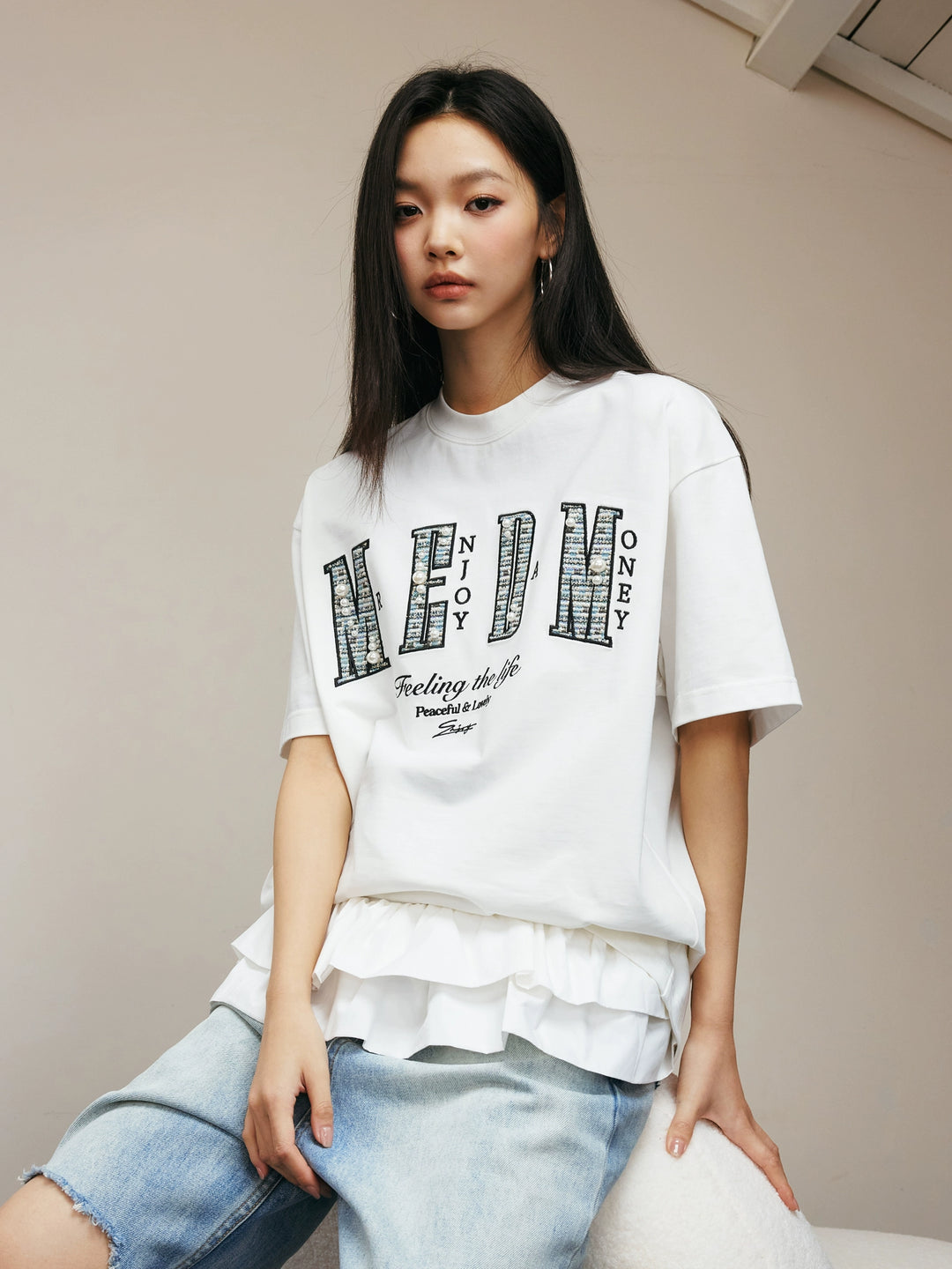 MEDM Patch Embroidered Pearl Tee | Face 3 Face