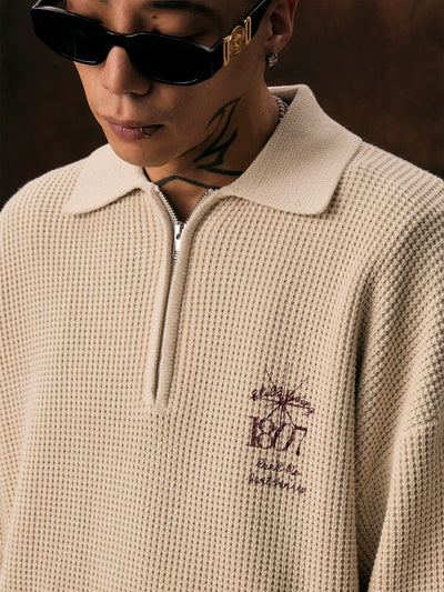 1807 Printing Half Zip Polo Knit Sweater | Face 3 Face