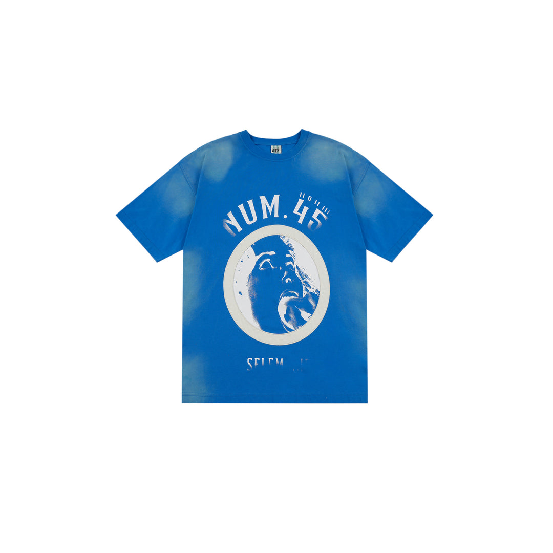 S45 Portrait Slogan Printing Washed Old Tee | Face 3 Face