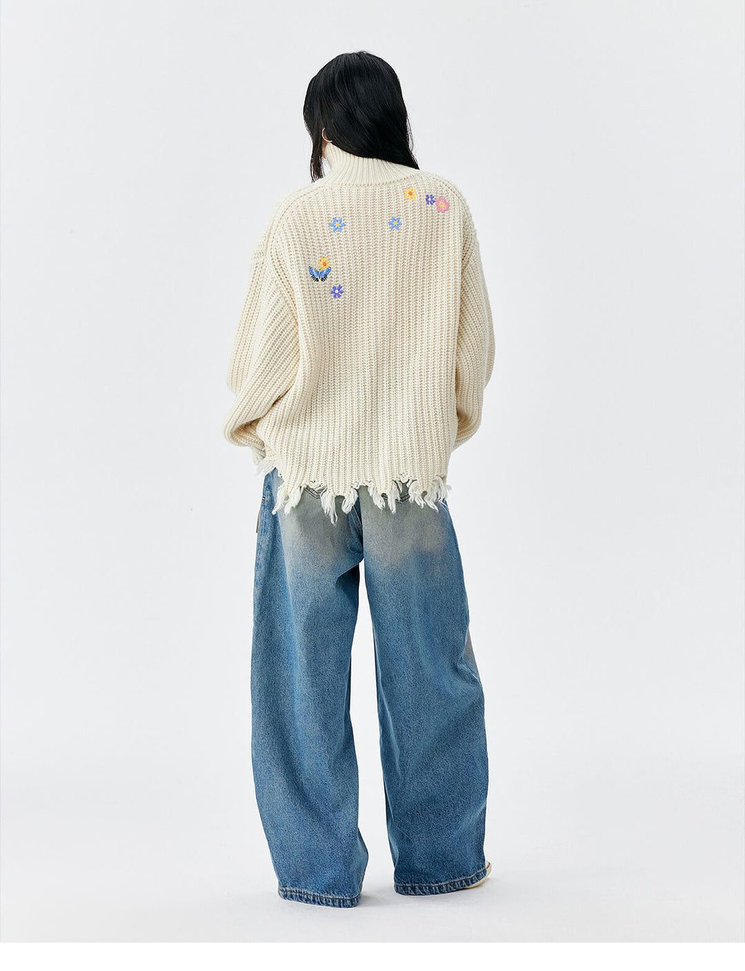 MEDM Frayed Hem Floral Embroidered Knit Cardigan | Face 3 Face