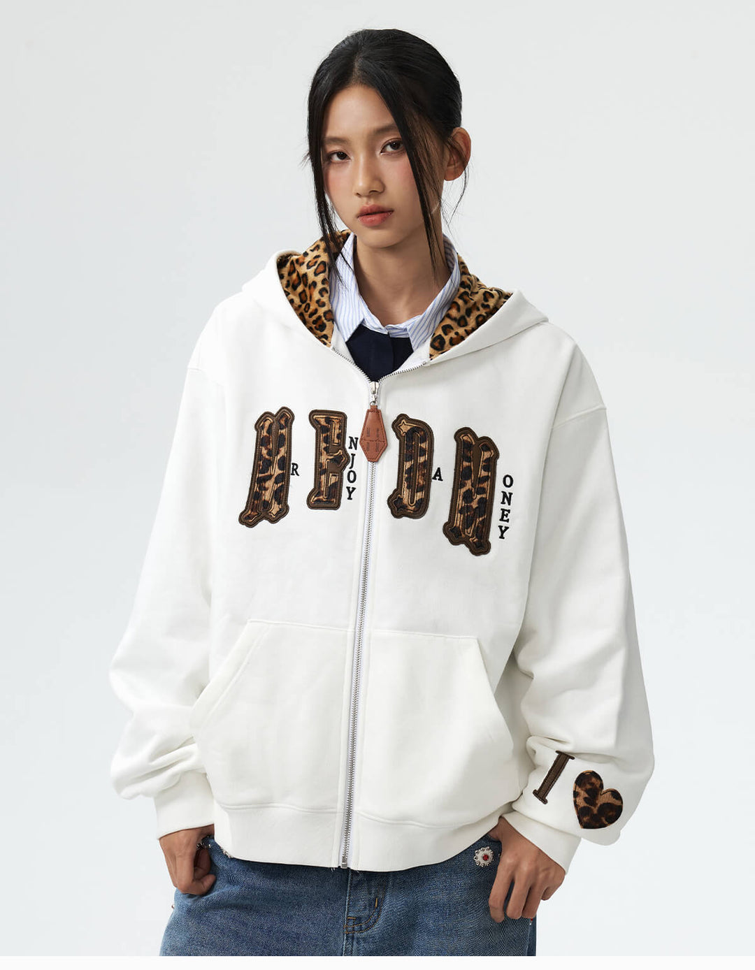 MEDM Leopard Faux Fur Layered Zip Up Hoodie | Face 3 Face