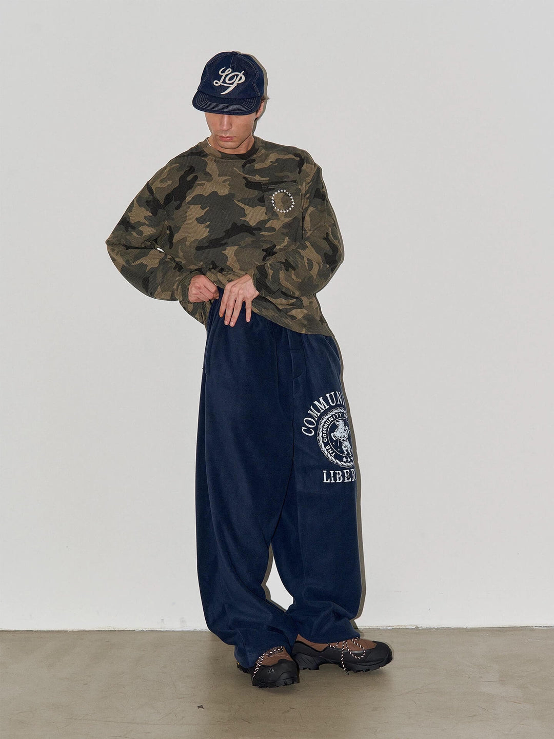 LIBERAFIT Vintage Camo Leopard Waffle Star Embroidered Long Sleeve Tee | Face 3 Face