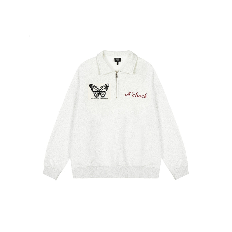 Achock Butterfly Patch Embroidered Half-Zip Sweatshirt | Face 3 Face