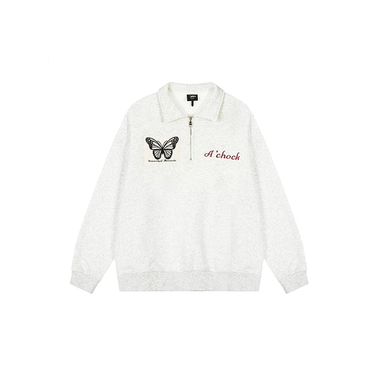 Achock Butterfly Patch Embroidered Half-Zip Sweatshirt | Face 3 Face