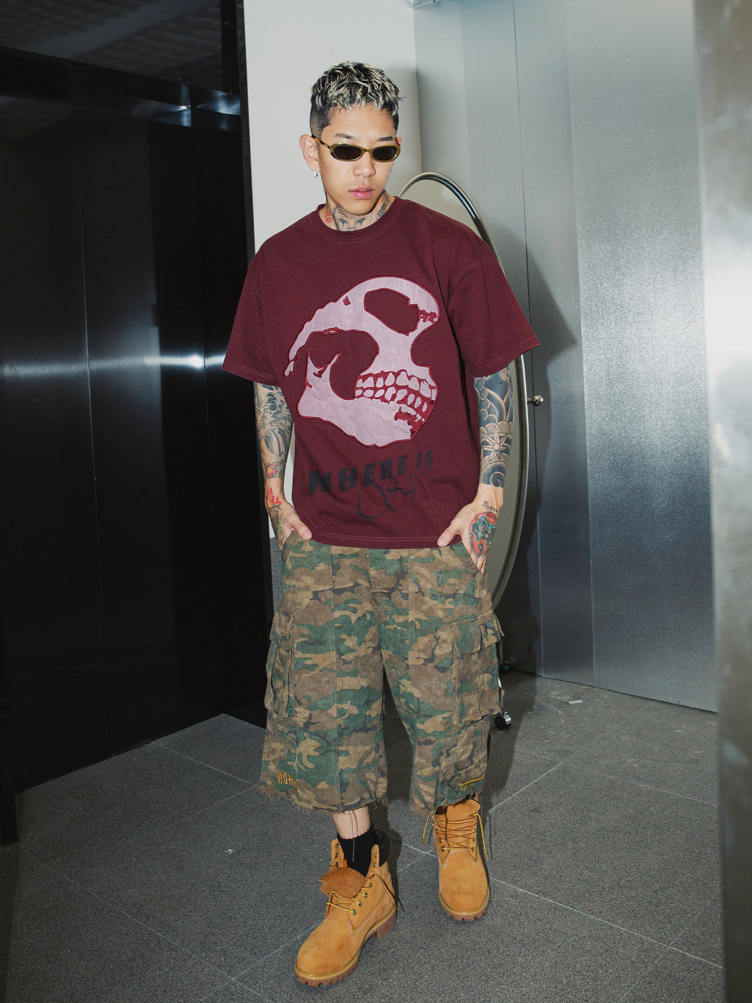 S45 Patch Skull Washed Logo Embroidery Tee | Face 3 Face