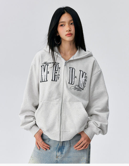 MEDM Pearl Logo Embellished Zip Up Hoodie | Face 3 Face