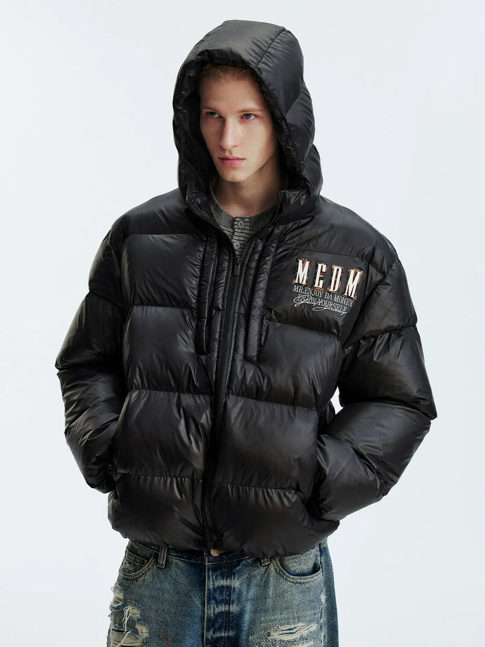 MEDM Leopard Leather Patch Puffer Jacket | Face 3 Face