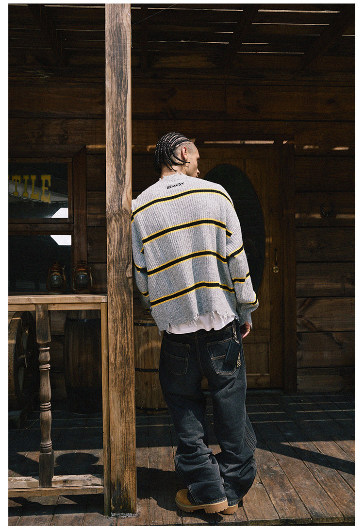 Remedy Striped Distressed Knit Sweater | Face 3 Face