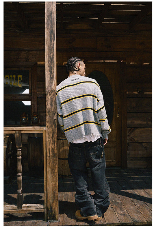 Remedy Striped Distressed Knit Sweater | Face 3 Face