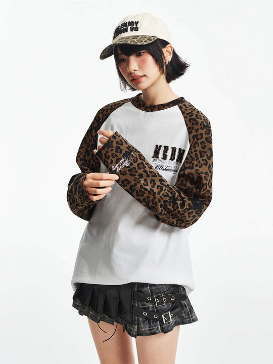 MEDM Leopard Camo Print Raglan Long Sleeve Tee | Face 3 Face