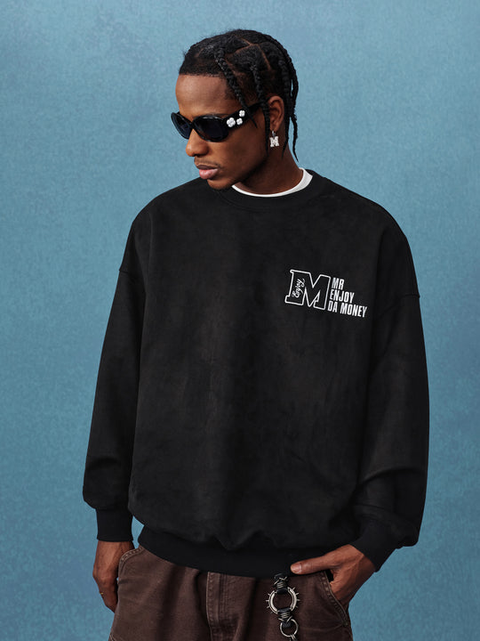 MEDM Logo Label Embroidered Suede Sweatshirt | Face 3 Face
