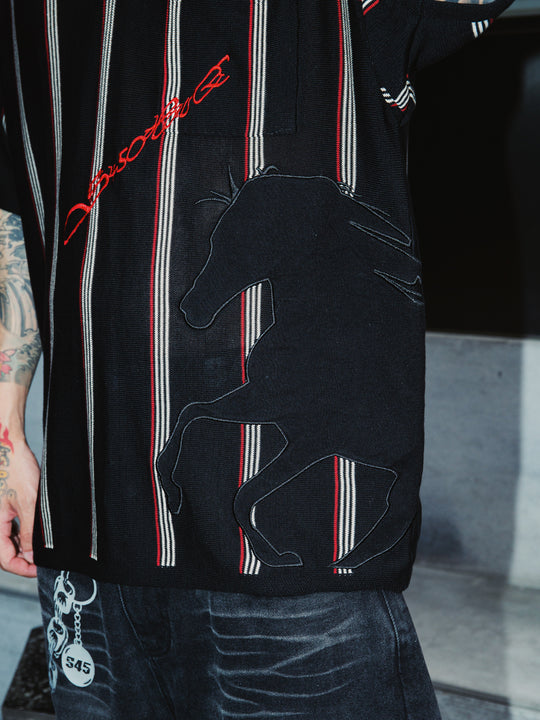 S45 Knitted War Horse Striped Polo | Face 3 Face