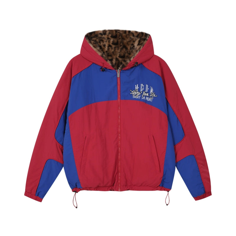 MEDM Reversible Leopard Fur Hooded Track Jacket | Face 3 Face