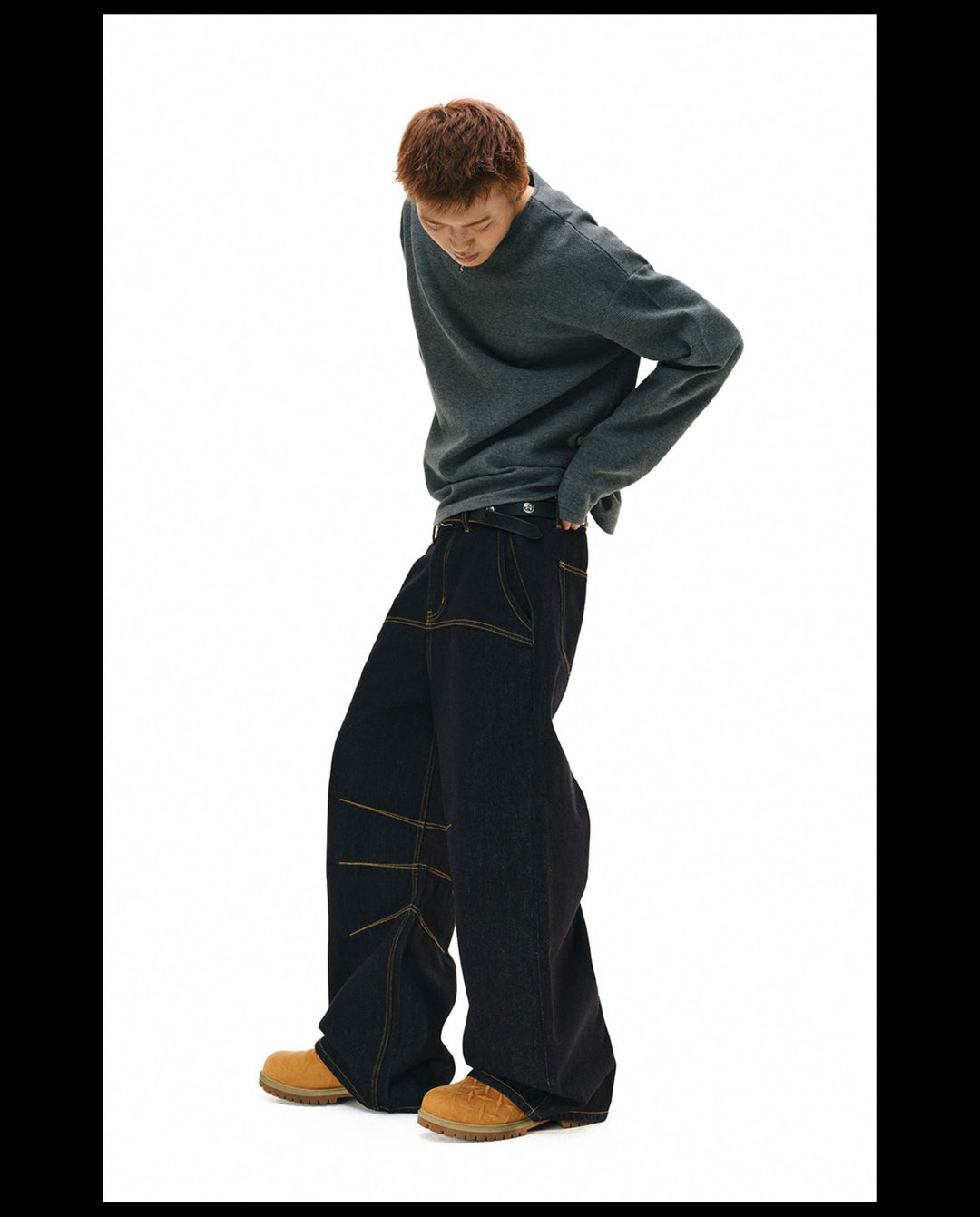 NOVACAM Yellow Stitch Baggy Jeans | Face 3 Face