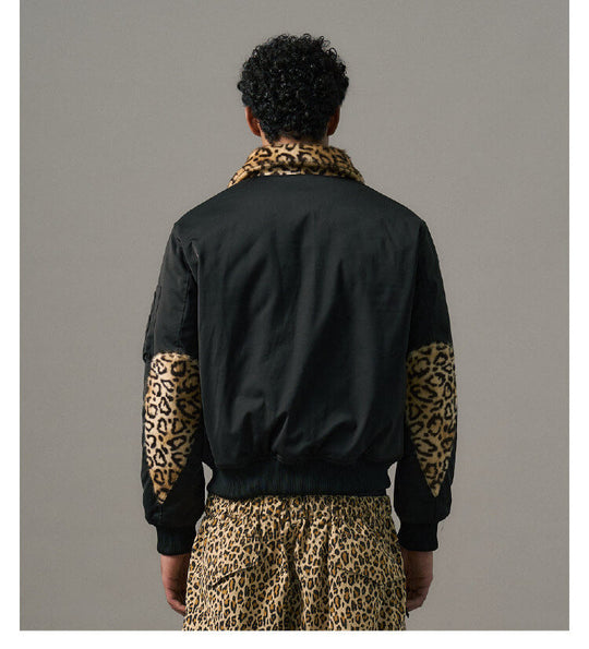 S45 Leopard Trim Patchwork MA-1 Bomber Jacket | Face 3 Face