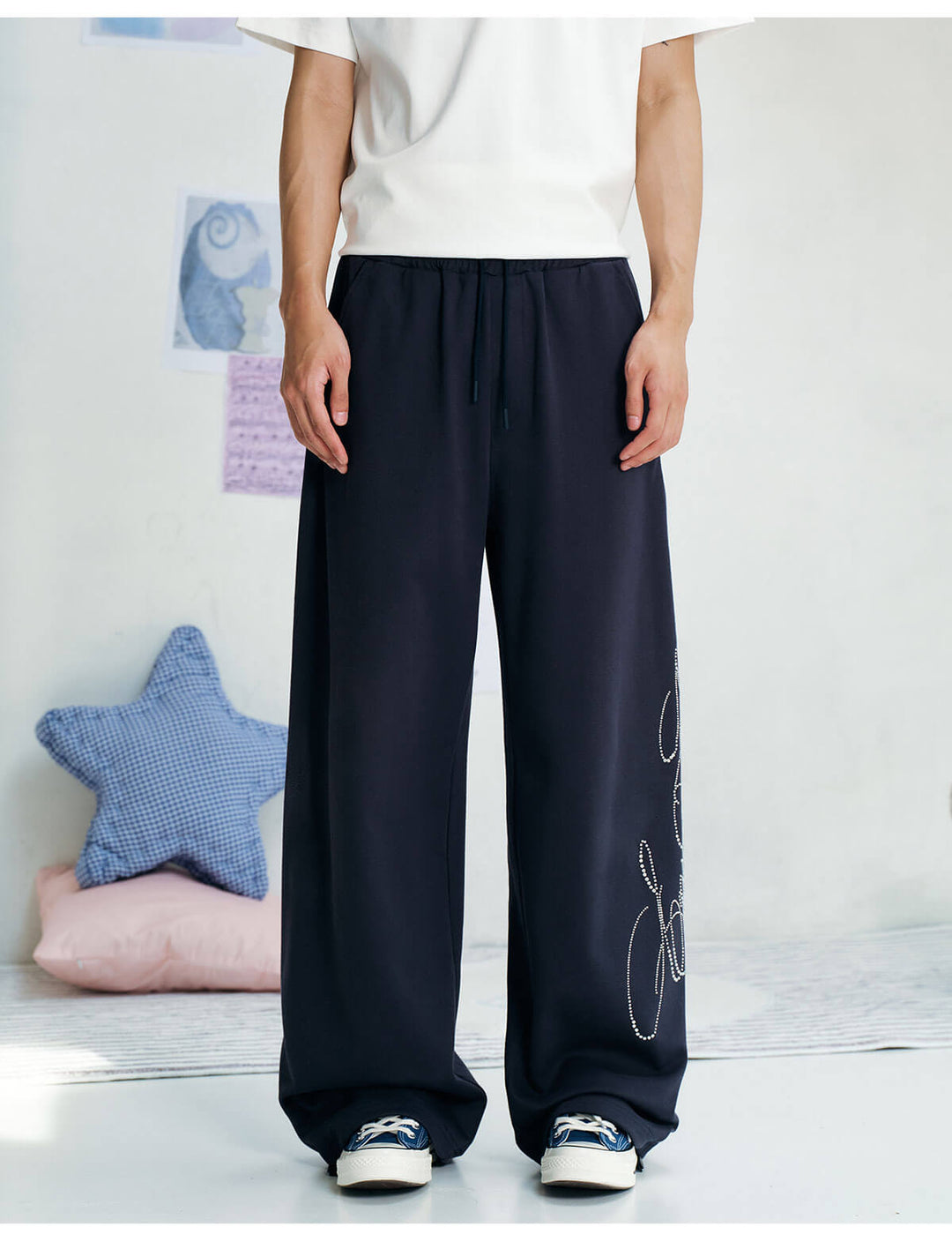 MEDM Rhinestone Script Logo Sweatpants | Face 3 Face