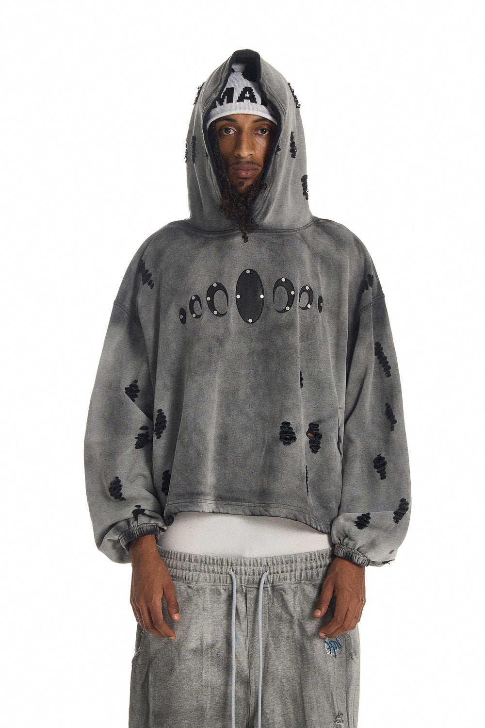 KARMANISTIC Distressed Washed Rivets Hoodie | Face 3 Face