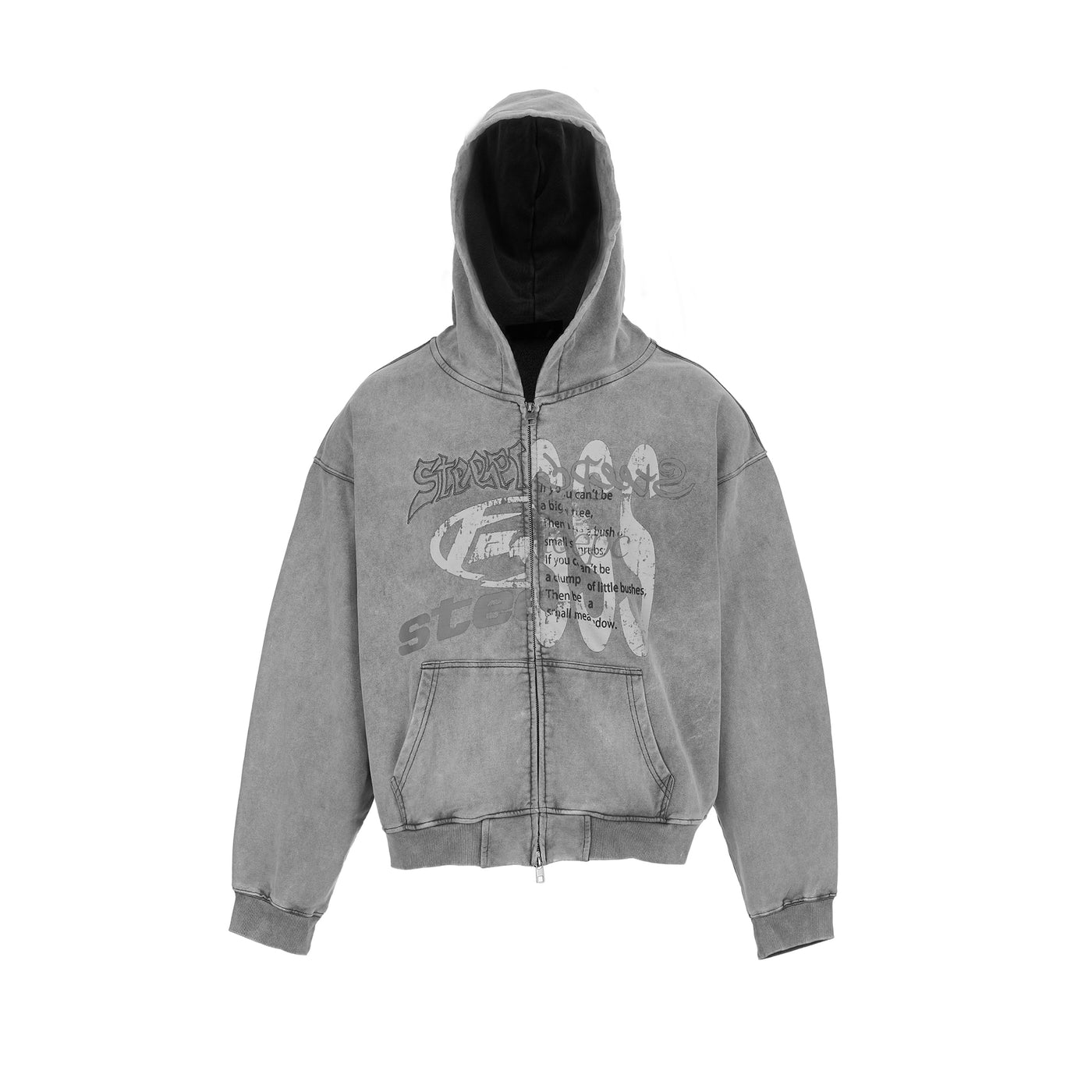 STEEPC Heavy Washed Old Boxy Zip Hoodie | Face 3 Face