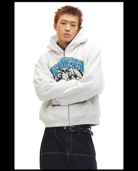 NOVACAM Vintage Print Zip Up Hoodie | Face 3 Face