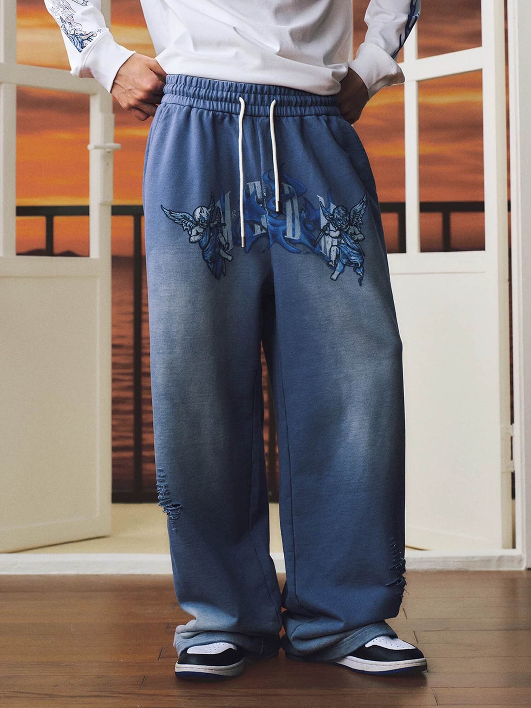 MEDM Skeleton Angel Graphic Print Washed Baggy Sweatpants | Face 3 Face