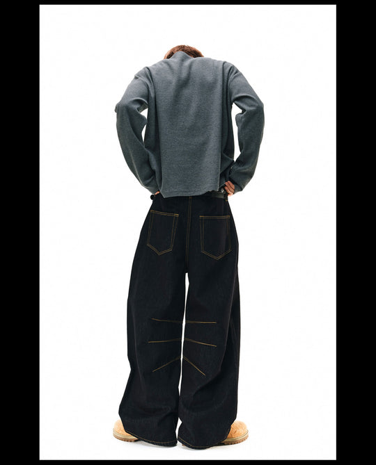 NOVACAM Yellow Stitch Baggy Jeans | Face 3 Face