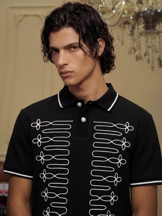 YADcrew Braid Embroidered Waffle Polo Shirt | Face 3 Face