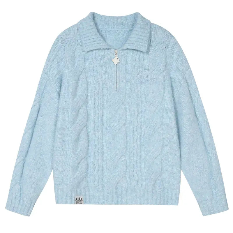 MEDM Cable Knit Half Zip Polo Sweater | Face 3 Face